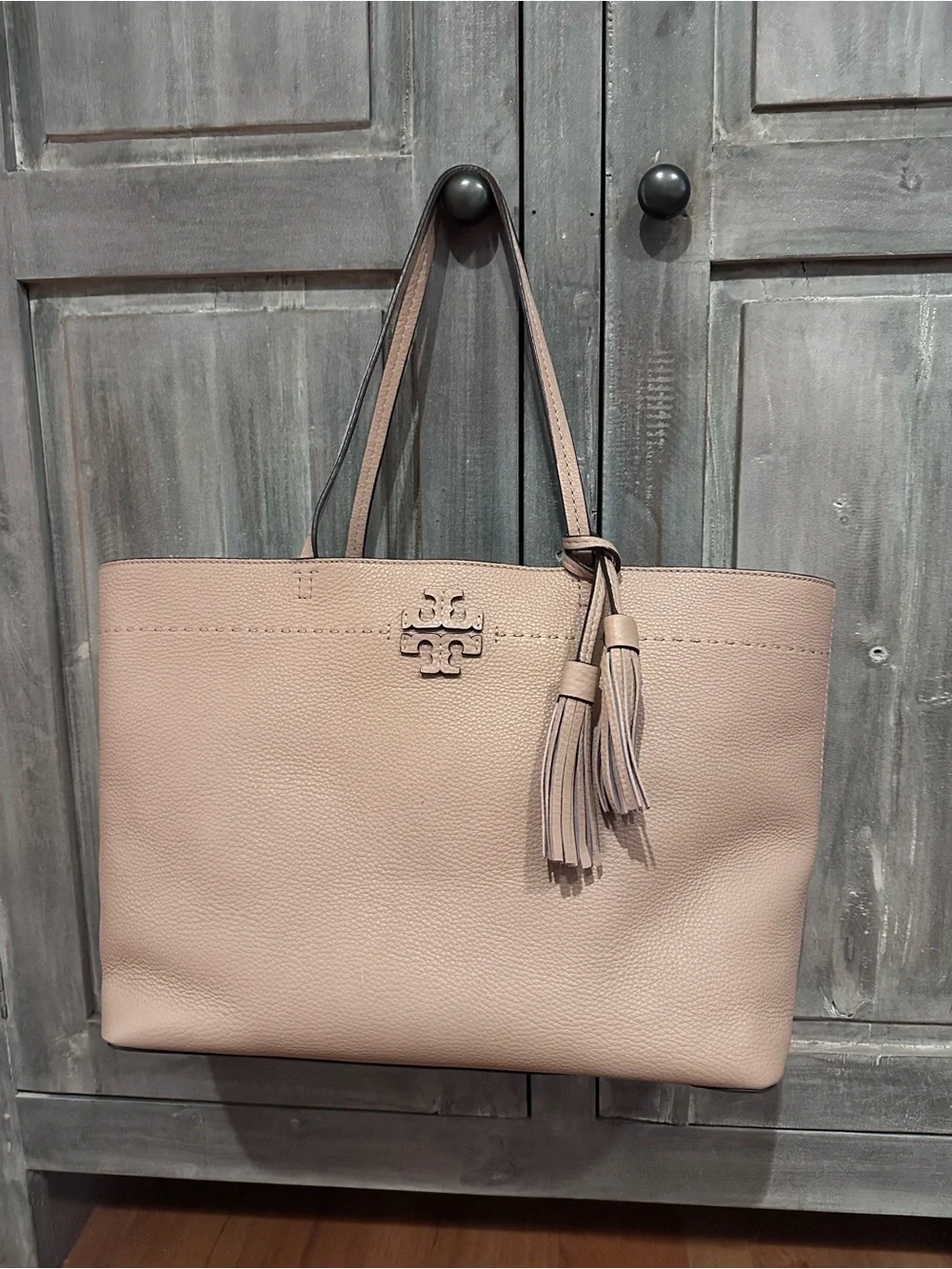 Tory Burch Powder Pink Pebbled Leather Tote with Tassel